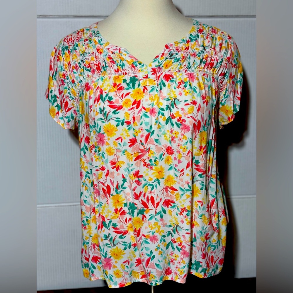 Croft & Barrow 2X summer floral capped sleeve top 27” length 23” p2p